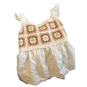 Haute Hippie Kids Style 5T Cream Sunflower Dress Boho Crochet Lined Straps